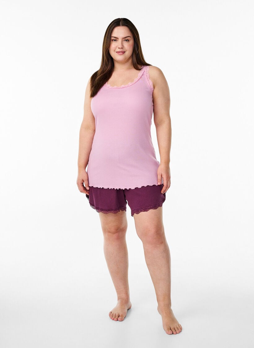 Top mit Spitzensaum, Pink, Model image number 1