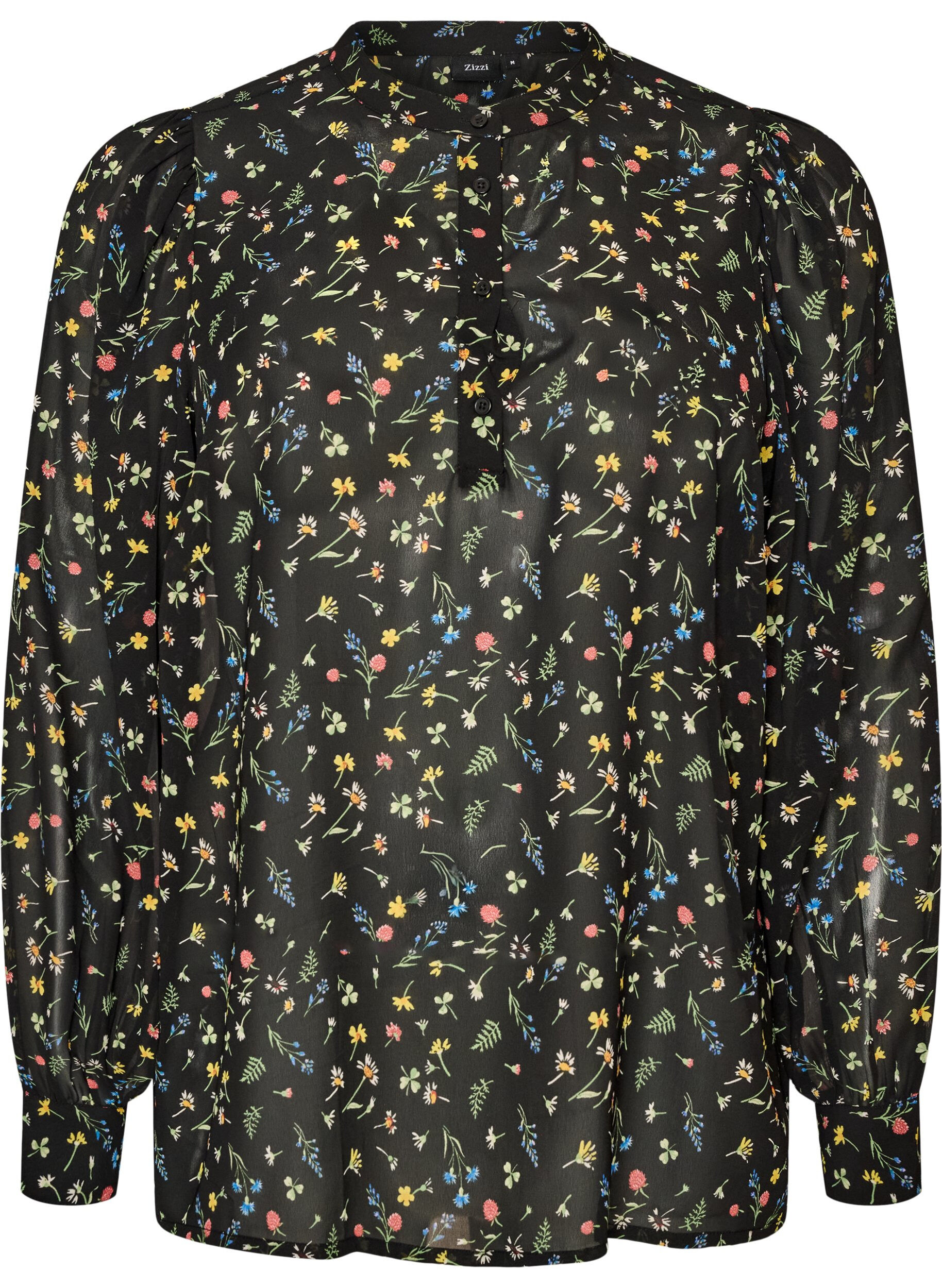 Bluse mit Allover-Print und kurzer Knopfleiste