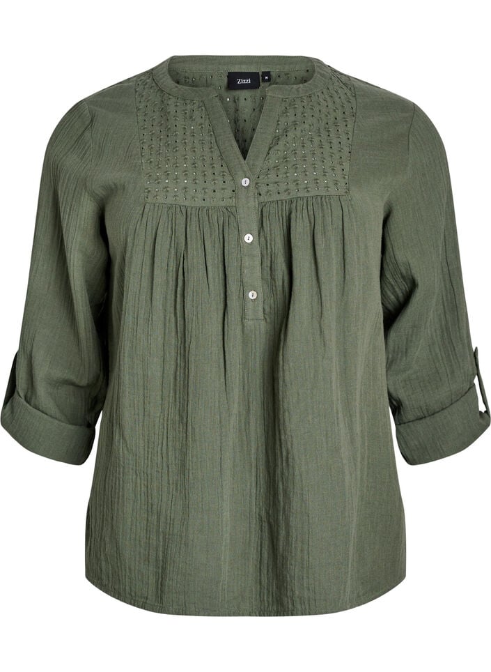 Bluse aus Baumwollmusselin mit Lochstickerei, Gr&uuml;n, Packshot image number 0