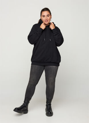 Sweatshirt mit Kapuze und Tasche, Black, Model image number 2