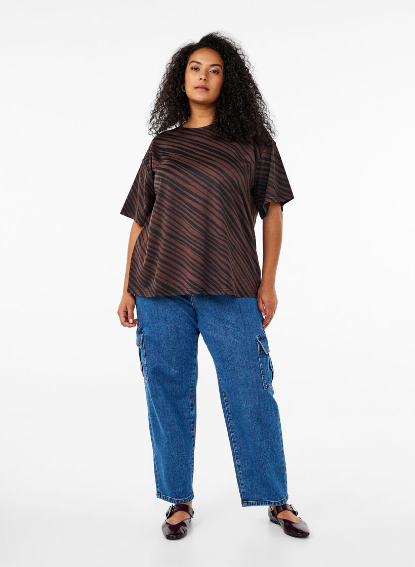 Oversize-Bluse mit Muster, Braun, Model image number 1