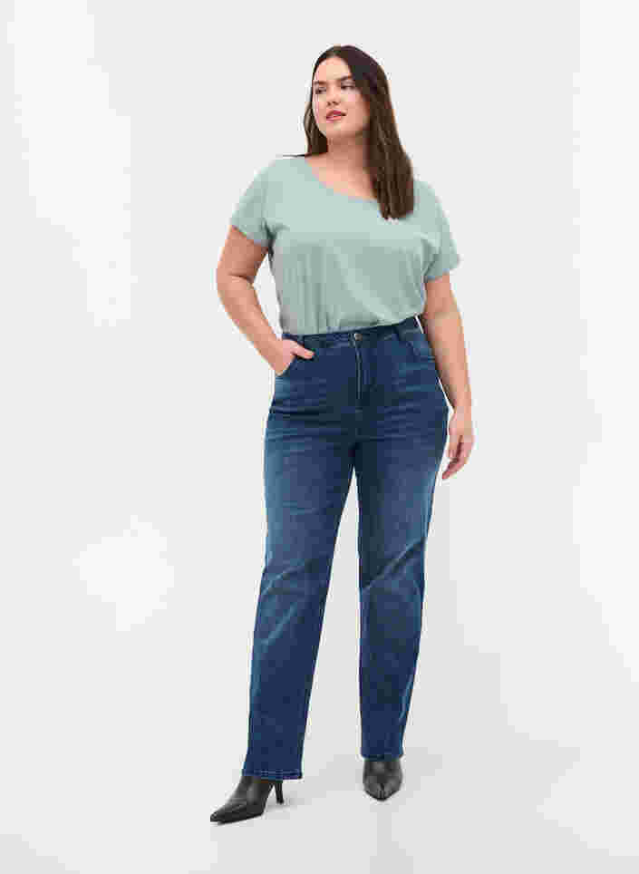Jeans mit extra hoher Taille, Blue denim, Model image number 0