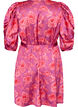 Gebl&uuml;mtes Kleid mit Puff&auml;rmeln und Bindeg&uuml;rtel, Pink, Packshot image number 1