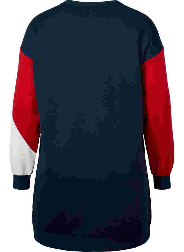 Langer Pullover mit Farbblock-Muster, Navy Color Block, Packshot image number 1