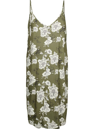 Ärmelloses Midi-Kleid aus Viskose, Green Flower AOP, Packshot image number 1