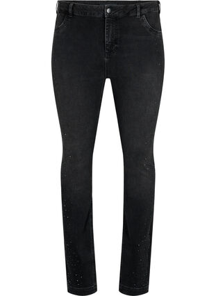 Hoch taillierte Amy Jeans mit Strasssteinen, Grey Denim, Packshot image number 0