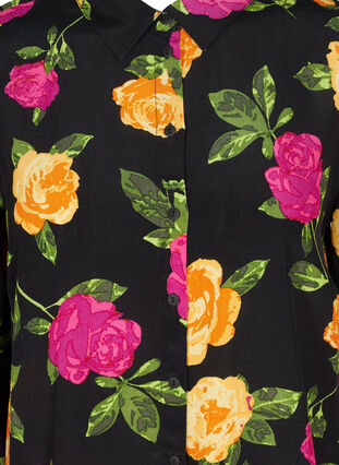 Hemdbluse mit Blumenprint, Knöpfen und Smock, Black Flower AOP, Packshot image number 2