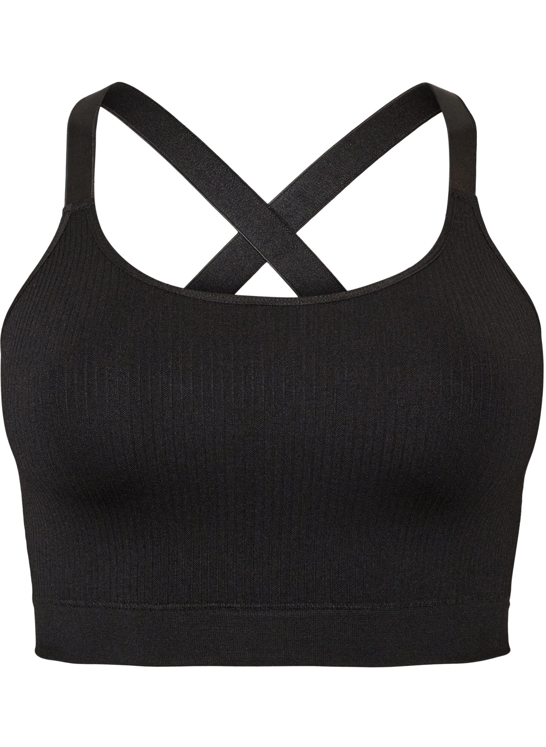 ZizziNahtloser gerippter Sport-BH, Schwarz, Packshot image number 0