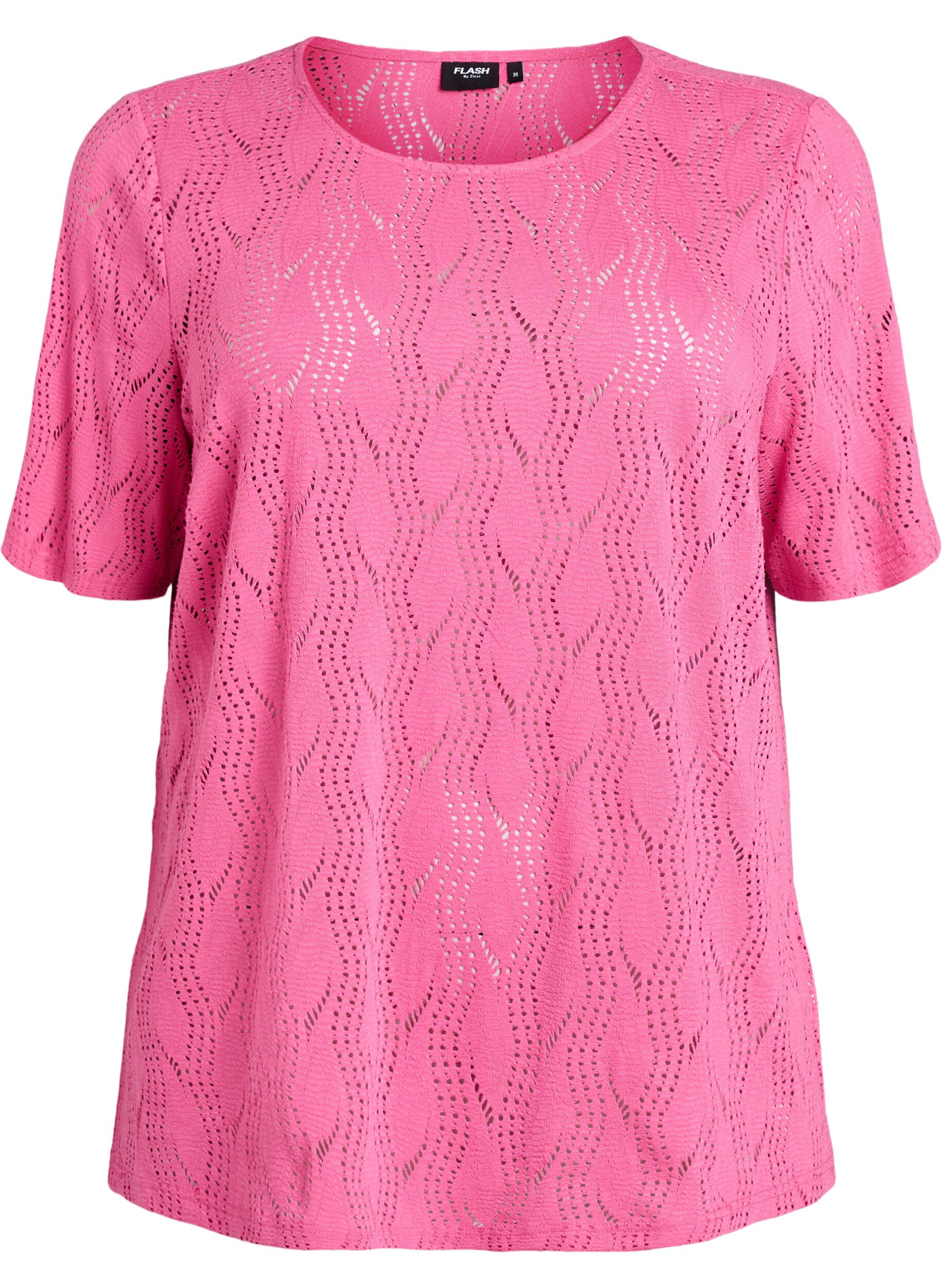 Zizzi Jersey-Shirt mit Lochmuster, Pink, Packshot image number 0