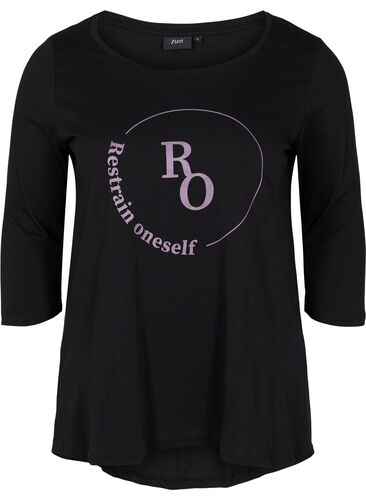 Baumwoll-T-Shirt mit 3/4 Ärmeln, Black RO, Packshot image number 0