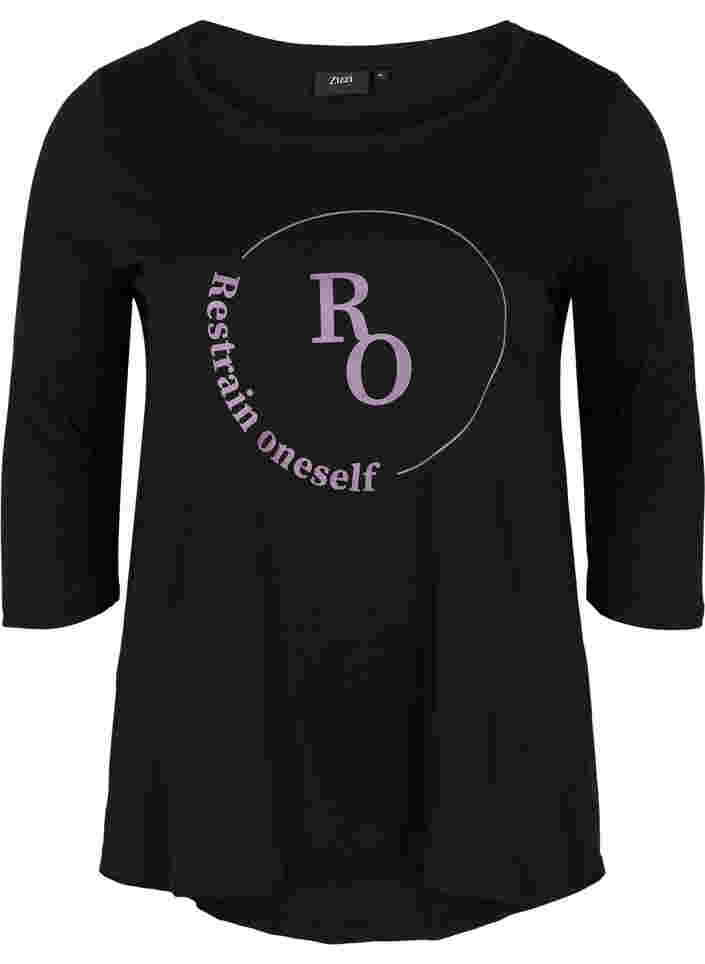Baumwoll-T-Shirt mit 3/4 Ärmeln, Black RO, Packshot image number 0