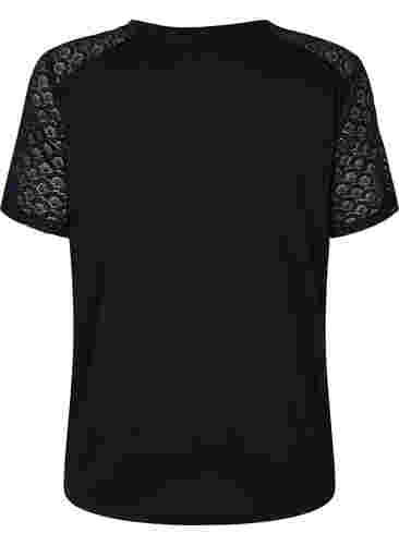 T-Shirt mit Ärmeln aus Spitze, Black, Packshot image number 1