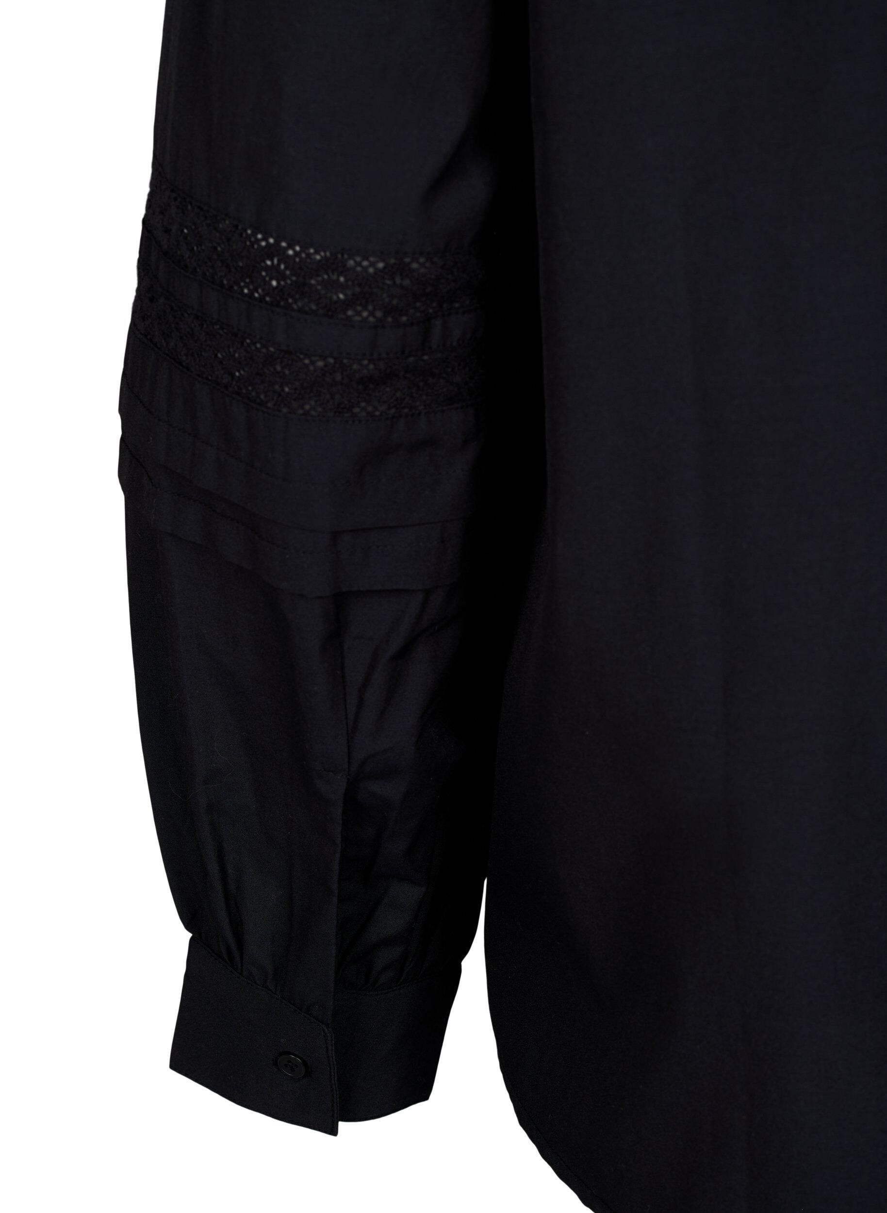 Zizzi Bluse mit Ruffles und Lace Trim, Schwarz, Packshot image number 3