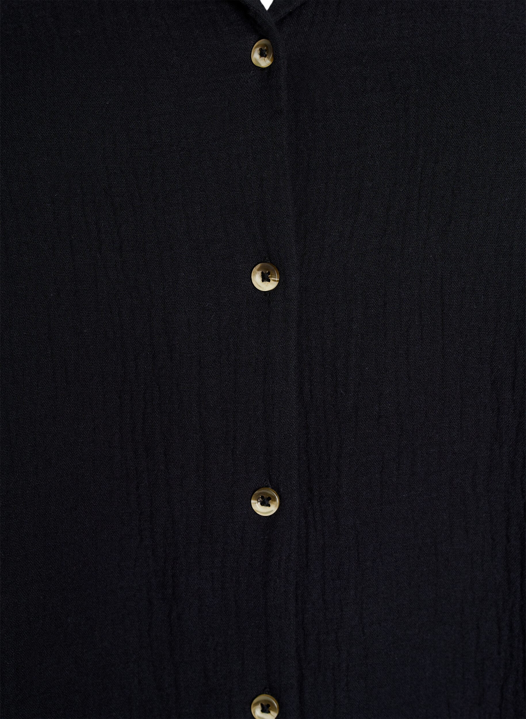 Zizzi Kur&auml;rmeliges Hemd aus Baumwollmusselin, Schwarz, Packshot image number 2