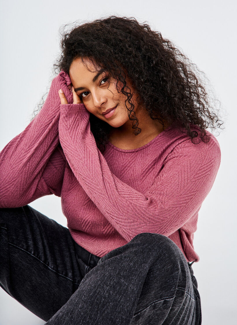 Gemusterte Bluse mit langen Ärmeln, Braun, Image image number 0