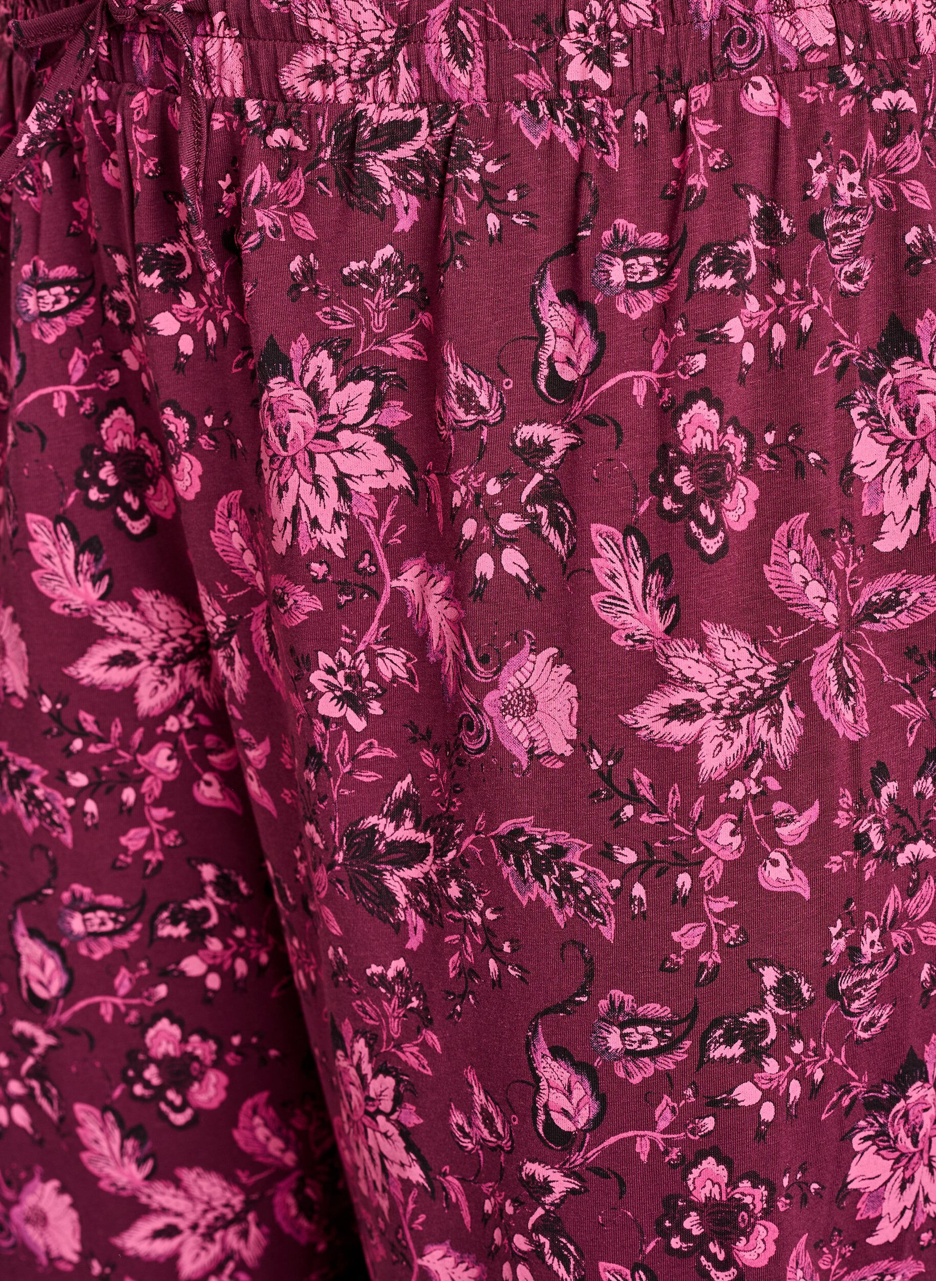Zizzi Cotton Pyjamas Hose mit Druck, Dunkles Bordeaux, Packshot image number 2
