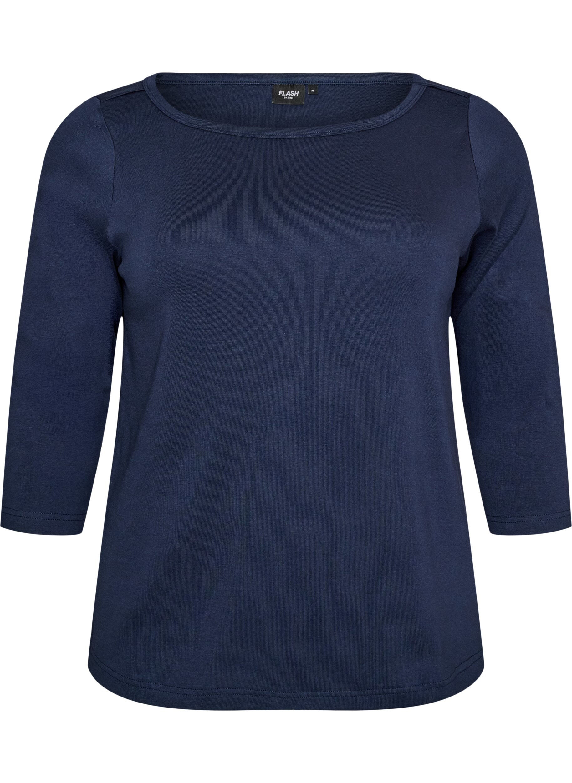 ZizziBasic-T-Shirt mit U-Boot-Ausschnitt und 3/4-&Auml;rmeln, Blau, Packshot image number 0