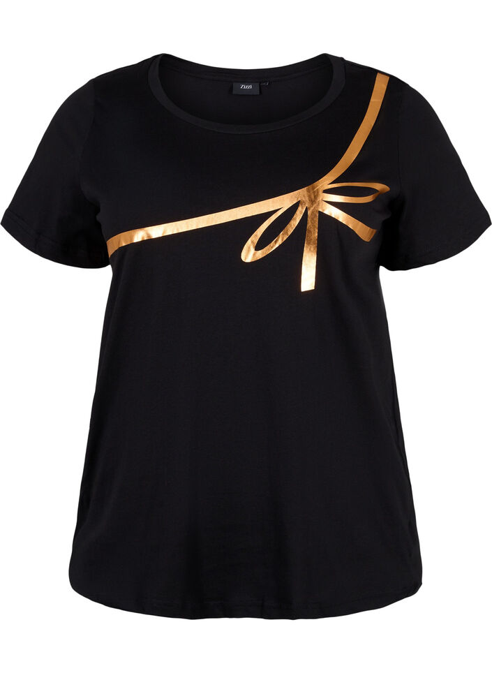 Weihnachts-T-Shirt aus Baumwolle, Black Copper Bow, Packshot image number 0