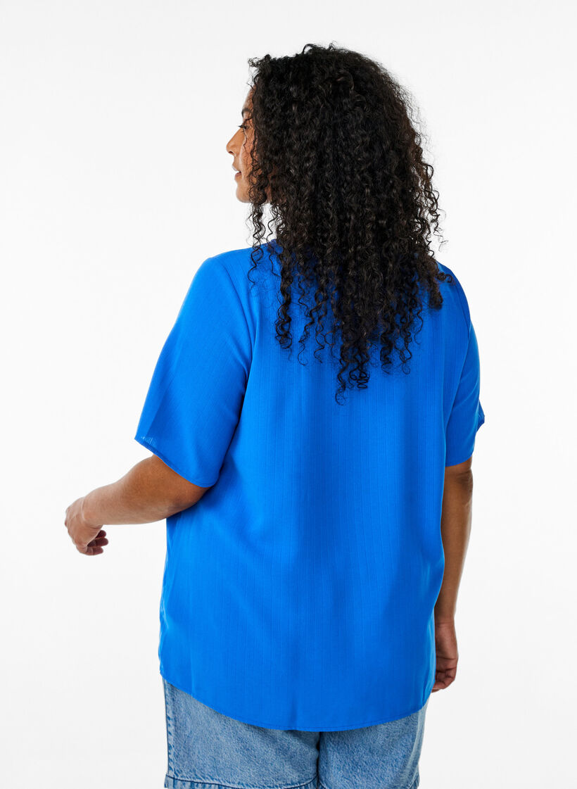 Kurzärmelige Bluse mit Rundhalsausschnitt, Blau, Model image number 2