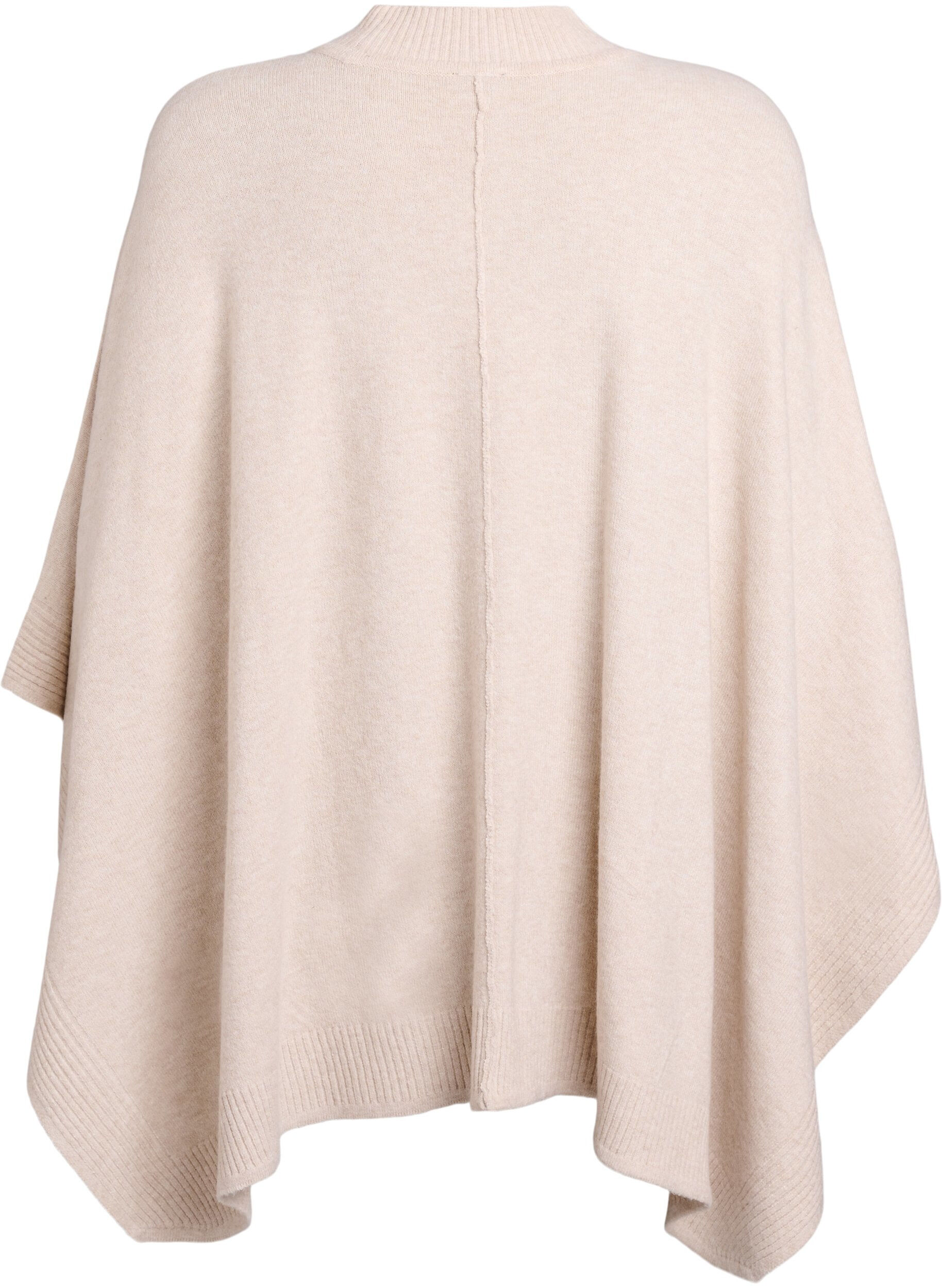 Zizzi Poncho mit Rippdetails und Rundhalsausschnitt, Beige, Packshot image number 1