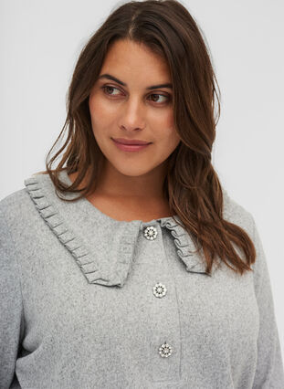 Bluse mit Rüschenkragen und dekorativen Knöpfen, Light Grey Melange, Model image number 2