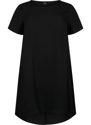 Kleid mit Aufdruck und kurzen Ärmeln, Black, Packshot image number 0