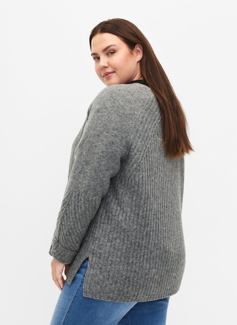 Strickpullover mit Schlitz, Light Grey Melange, Model image number 1