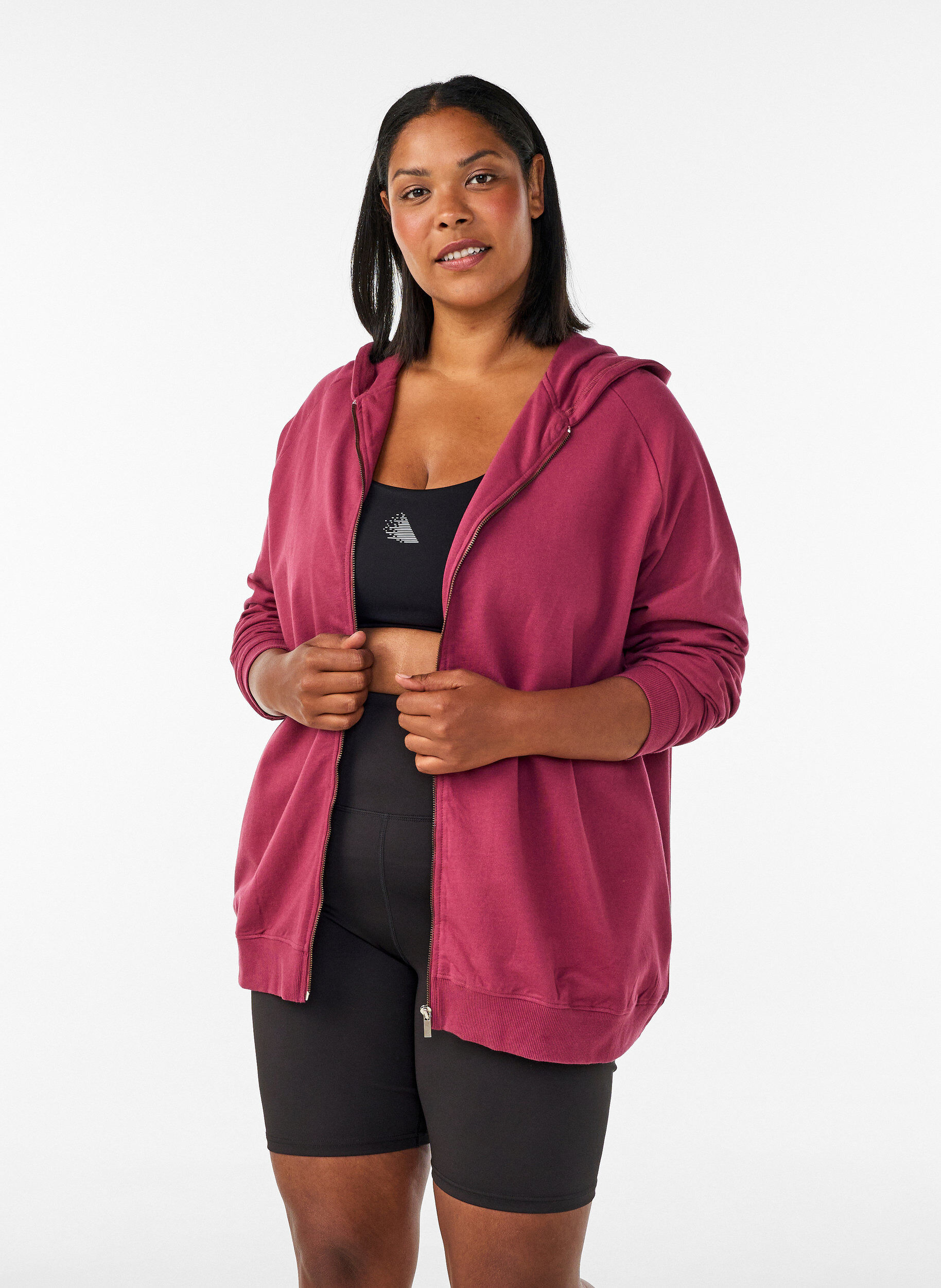 ZizziHoodie mit Rei&szlig;verschluss und R&uuml;ckendruck, Rot, Model image number 0