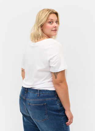 Kurzärmeliges Baumwoll-T-Shirt mit Aufdruck, Bright White LOVE, Model image number 1