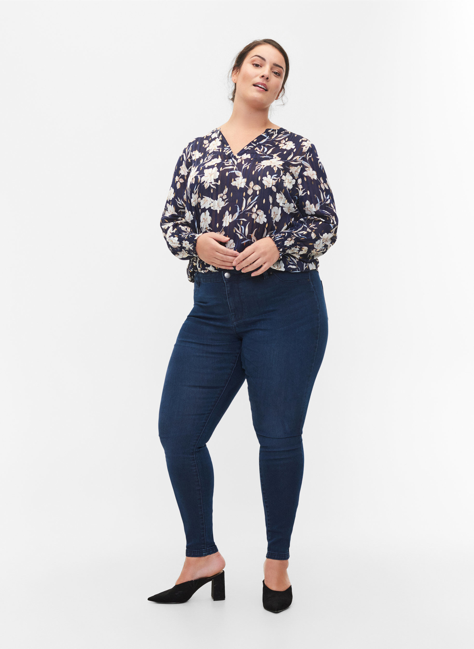 Zizzi Jeggings aus Baumwollmischung, Dark blue denim, Model image number 0