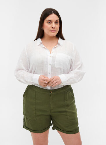 Lockere Shorts aus Lyocell mit Taschen, Kaki Green, Model image number 0