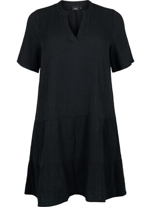 Kurzarmkleid aus 100 % Baumwolle, Black, Packshot image number 0