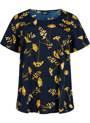 FLASH – Kurzärmelige Bluse mit Print, Night Sky Yellow AOP, Packshot image number 0