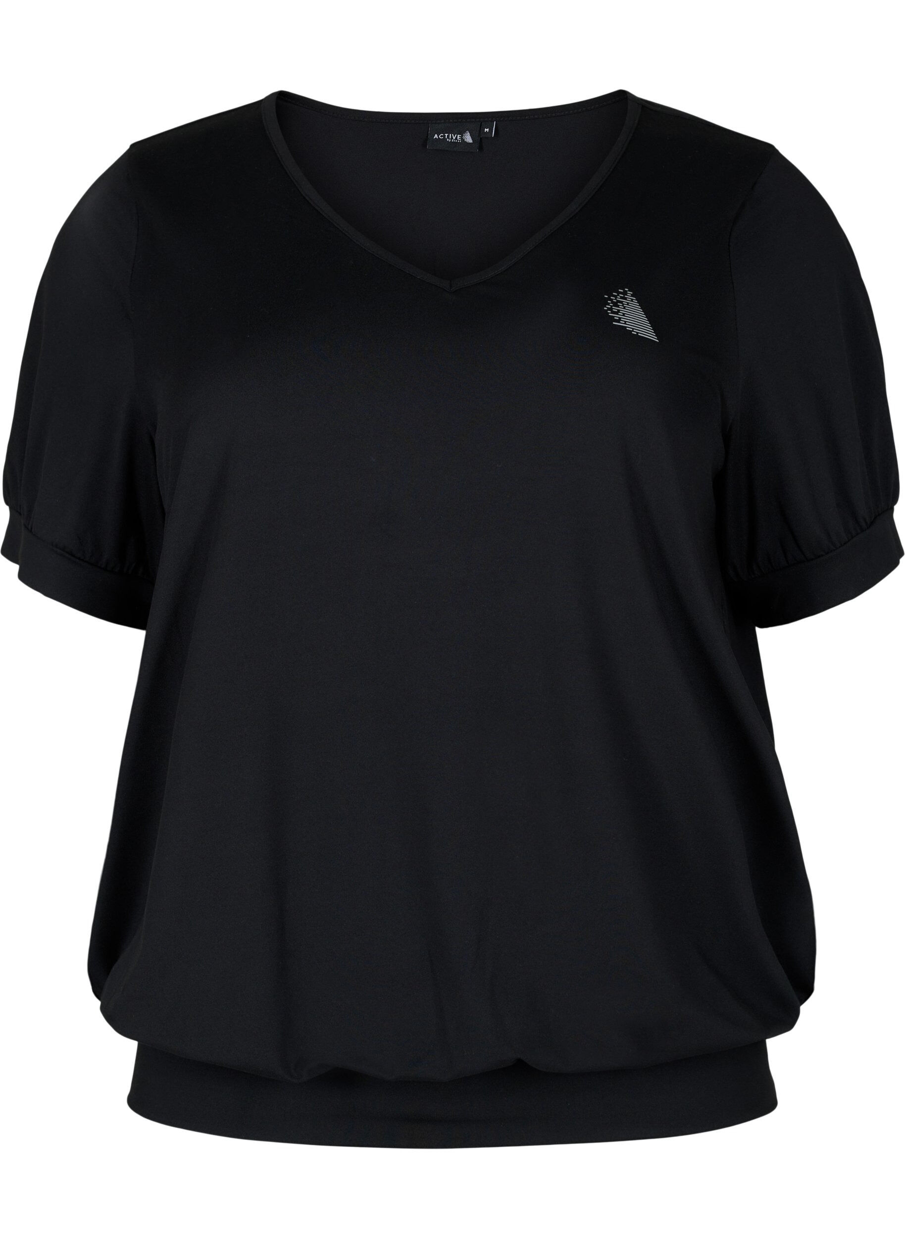 Zizzi Unifarbenes Workout-Shirt mit V-Ausschnitt, Black, Packshot image number 0