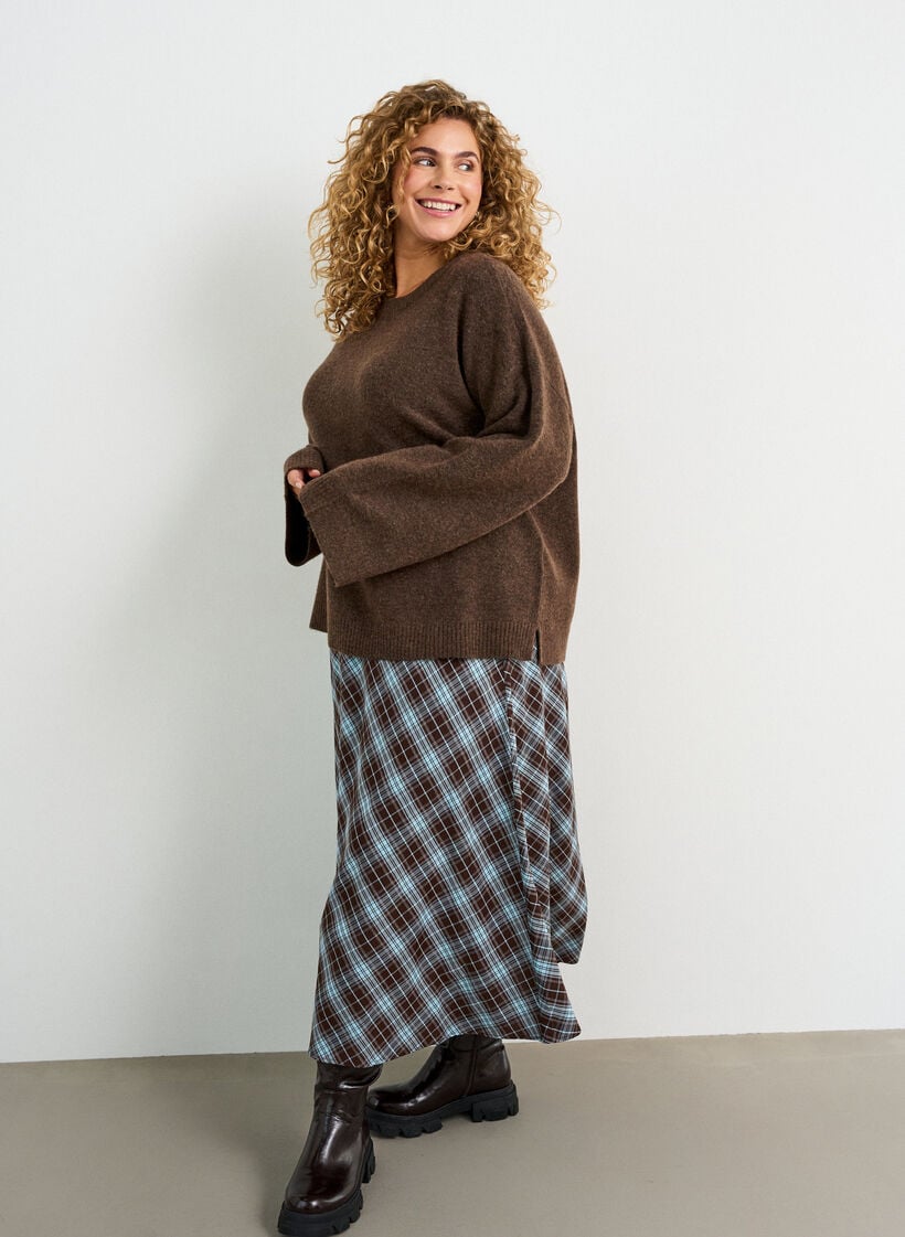Karierter Maxirock in A-Linie, Blau, Model image number 0
