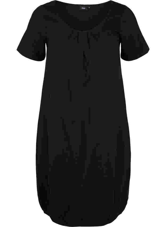 Baumwollkleid mit Rundhalsausschnitt und kurzen Ärmeln, Black, Packshot image number 0