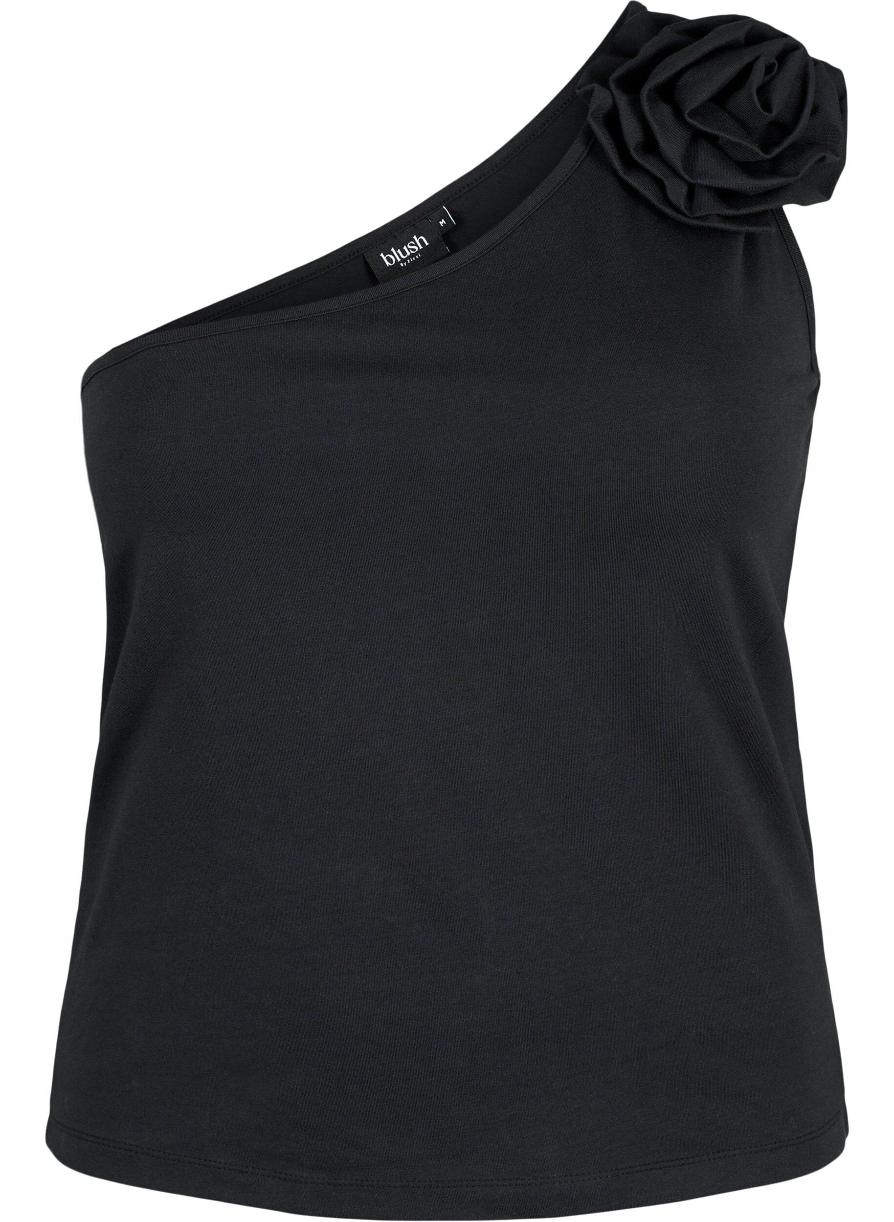 Zizzi One-Shoulder-Top mit Rose, Black, Packshot image number 0
