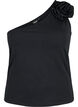 One-Shoulder-Top mit Rose, Black, Packshot image number 0