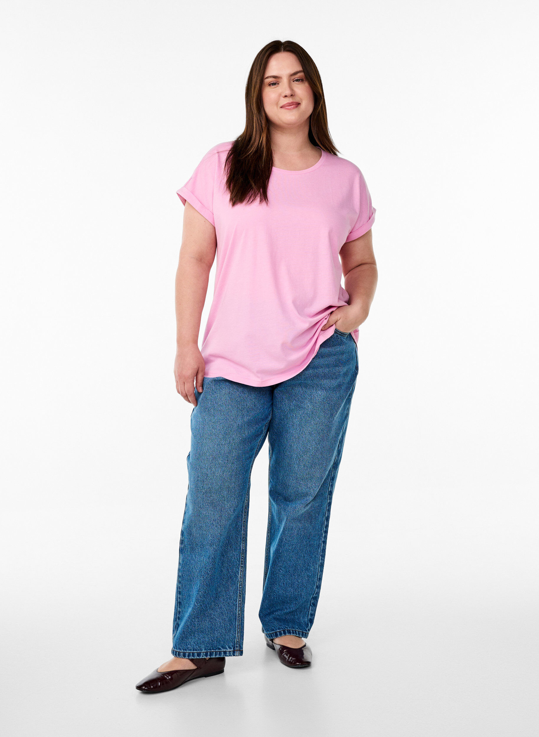 ZizziKurz&auml;rmeliges T-Shirt aus einer Baumwollmischung, Pink, Model image number 1