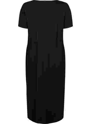 Midikleid aus Baumwolle mit kurzen Ärmeln, Black Solid, Packshot image number 1