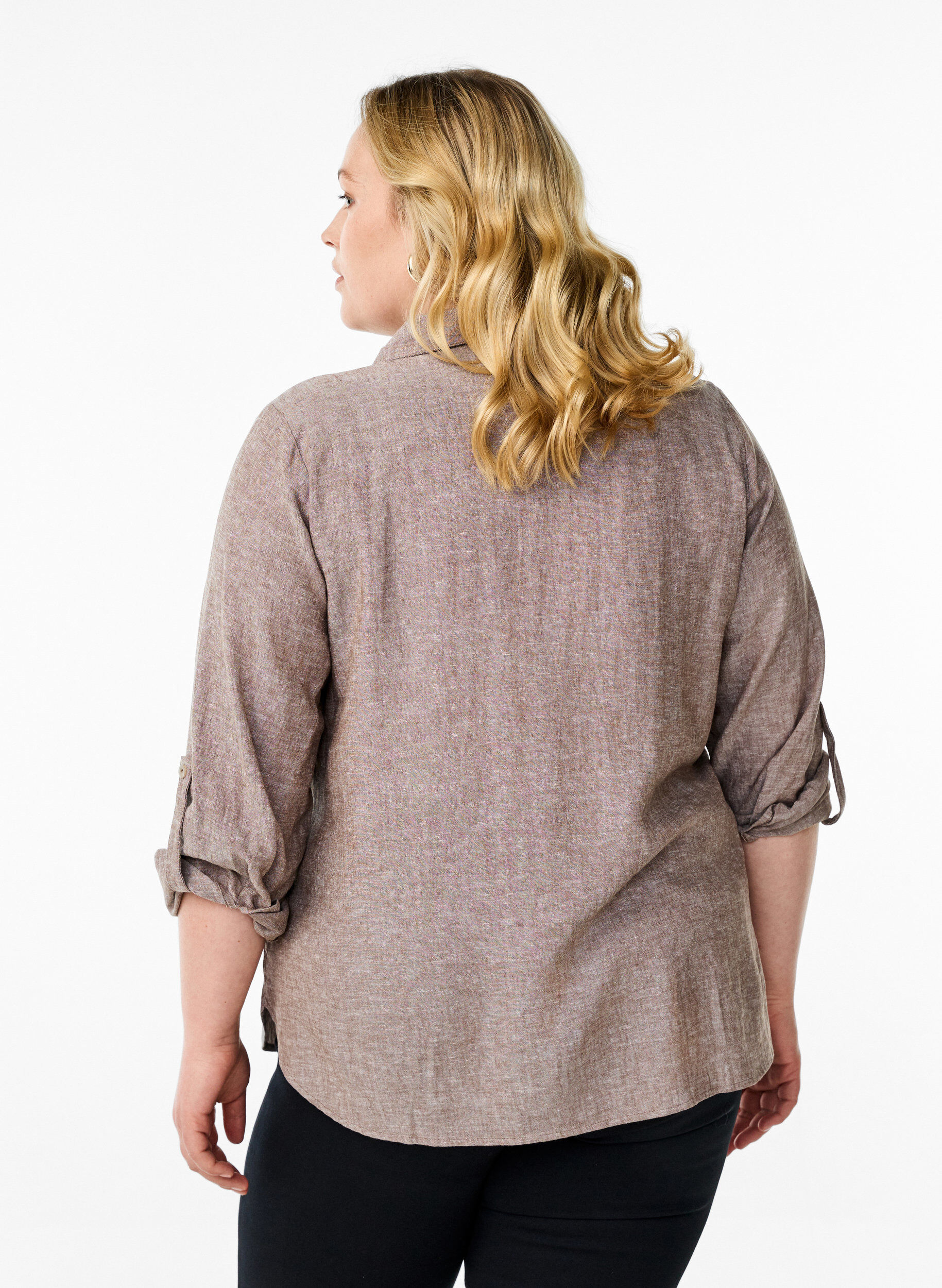 Zizzi Bluse aus Leinen und Viskose mit 3/4-&Auml;rmeln, Braun, Model image number 2