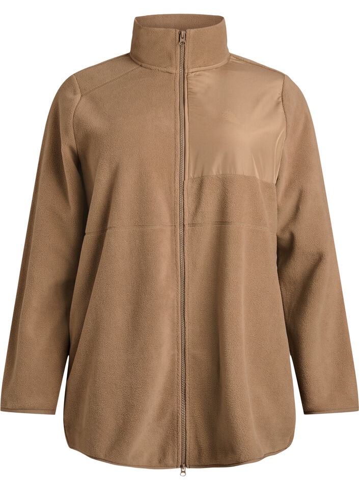 Fleecejacke mit hohem Kragen und Reißverschluss, Braun, Packshot image number 0