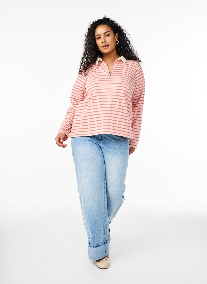 Poloshirt mit Streifen und Reißverschluss, Rot, Model image number 1