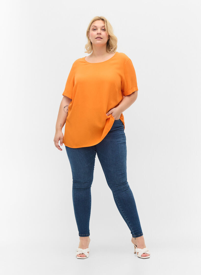 Kurzarm Bluse aus Viskose, Orange Peel, Model image number 2