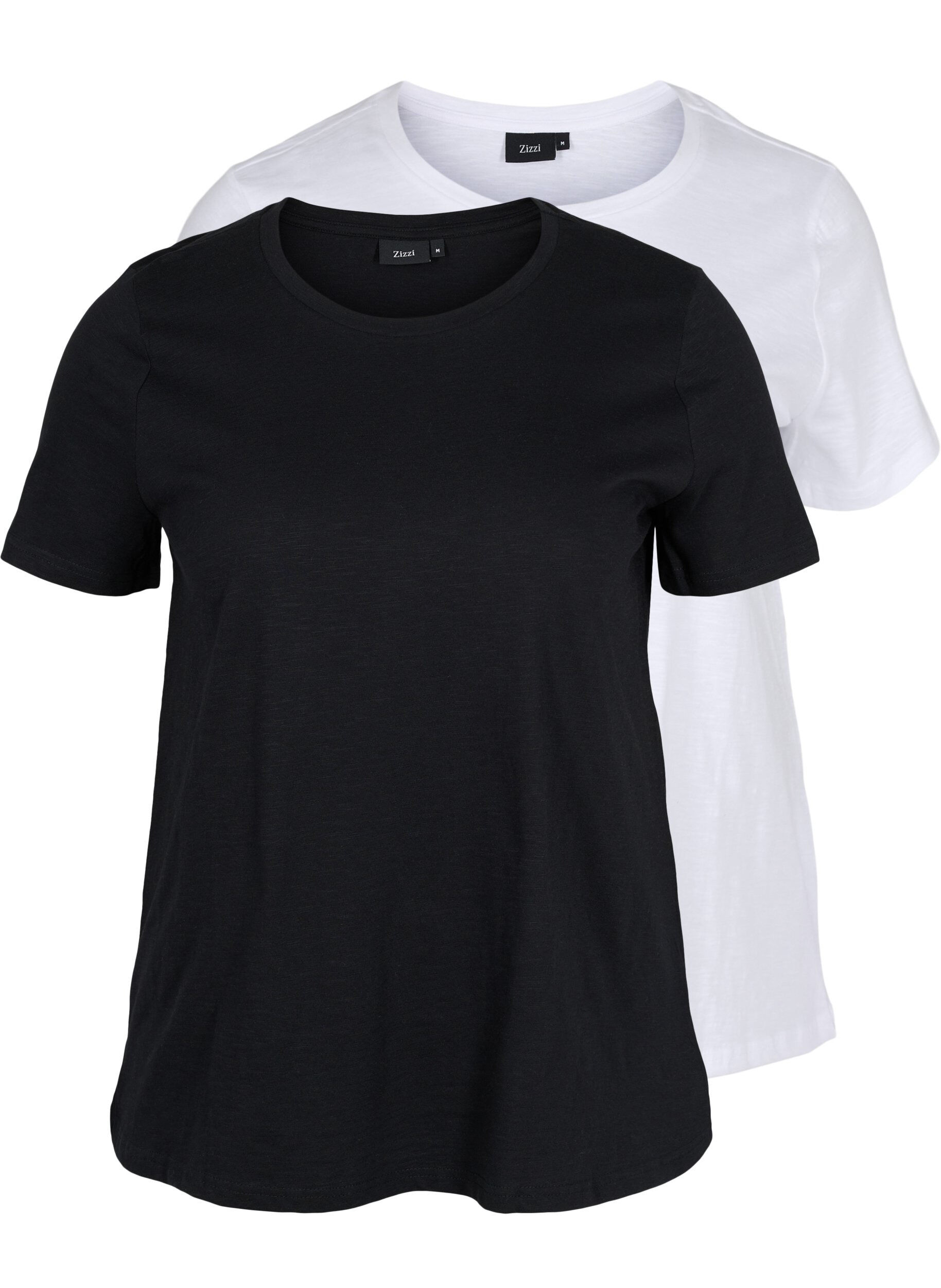 Zizzi 2er-Pack basic T-Shirts aus Baumwolle, Black/B White, Packshot image number 0