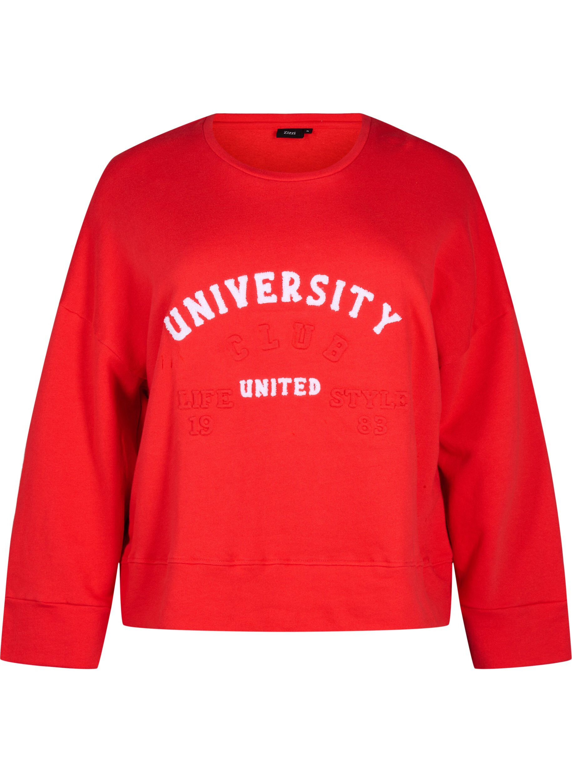 Zizzi Sweatshirt mit gepr&auml;gtem Textdesign, Rot, Packshot image number 0
