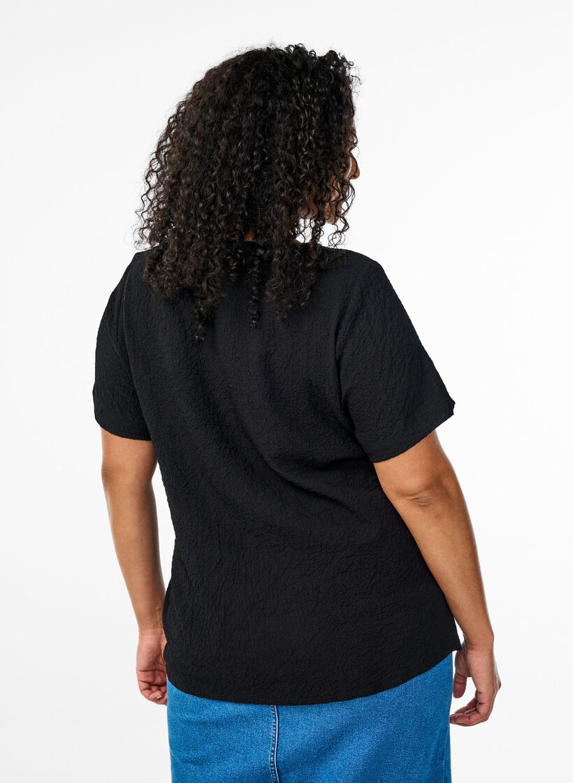 FLASH - Bluse mit Struktur und kurzen Ärmeln, Schwarz, Model image number 2