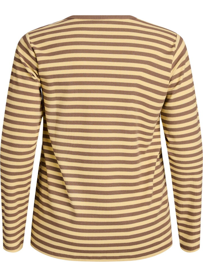 Gestreifte Bluse mit langen &Auml;rmeln, Braun, Packshot image number 1
