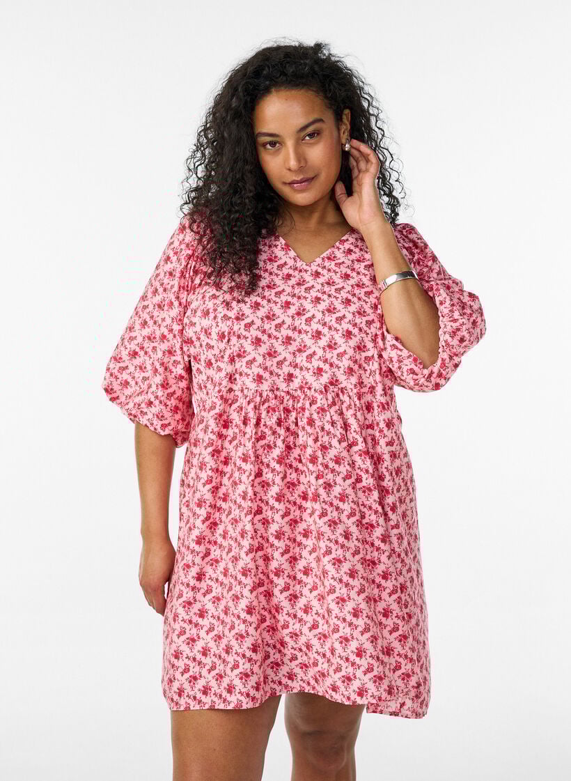 Kurzes Kleid aus Viskose mit Empire-Schnitt und Ballon&auml;rmeln, Rot, Model image number 0