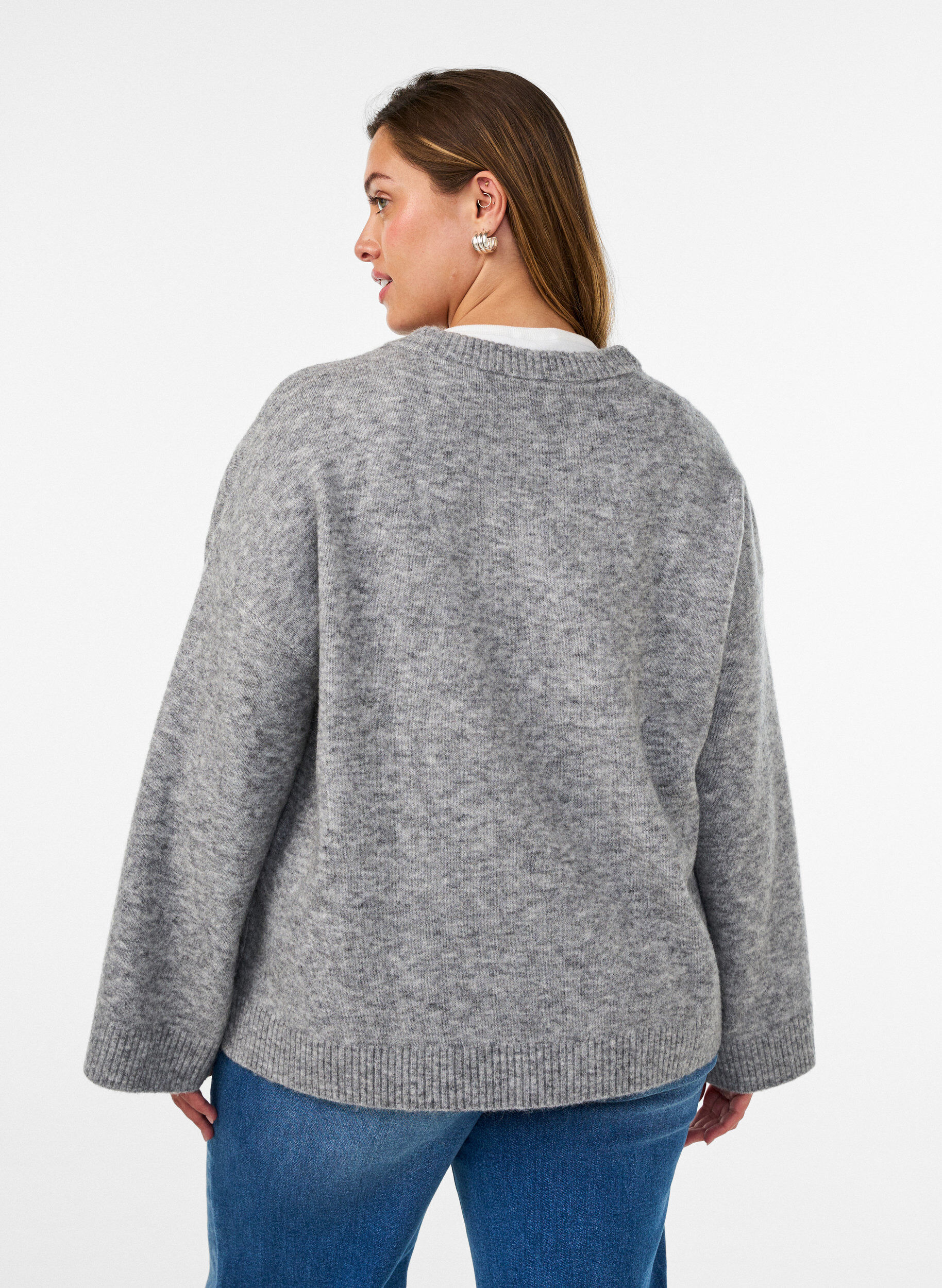 ZizziLocker gestrickte Bluse mit Alpaka und Wolle, Grau, Model image number 2